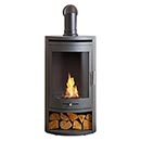 OKO S5 Cylindrical Charcoal Grey Bio Ethanol Stove with Angled Stove Pipe _ oko
