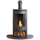OKO S5 Cylindrical Charcoal Grey Bio Ethanol Stove with Angled Stove Pipe and Granite Hearth